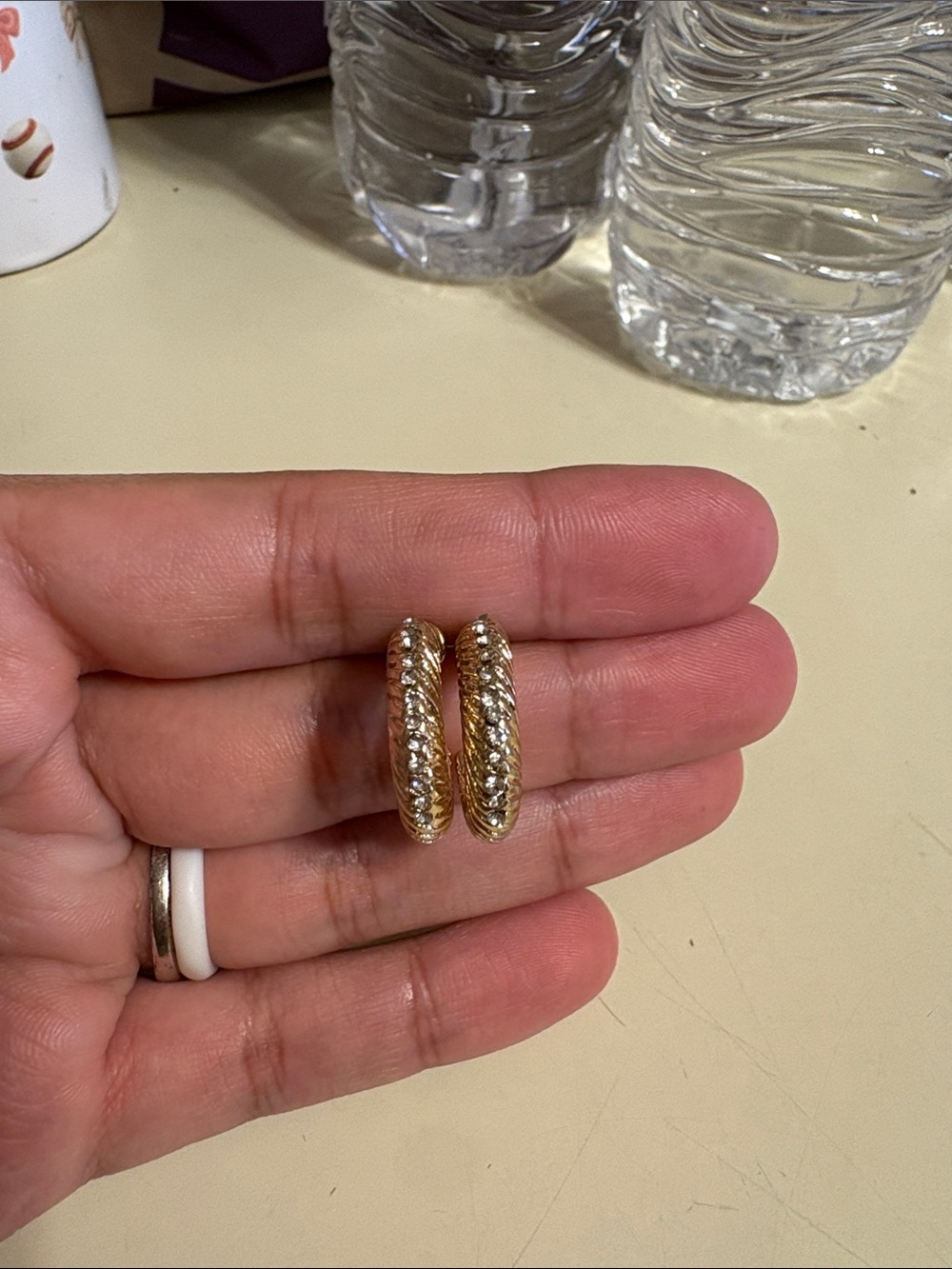 Gold Textured Hoop Earrings - Women Jewelry